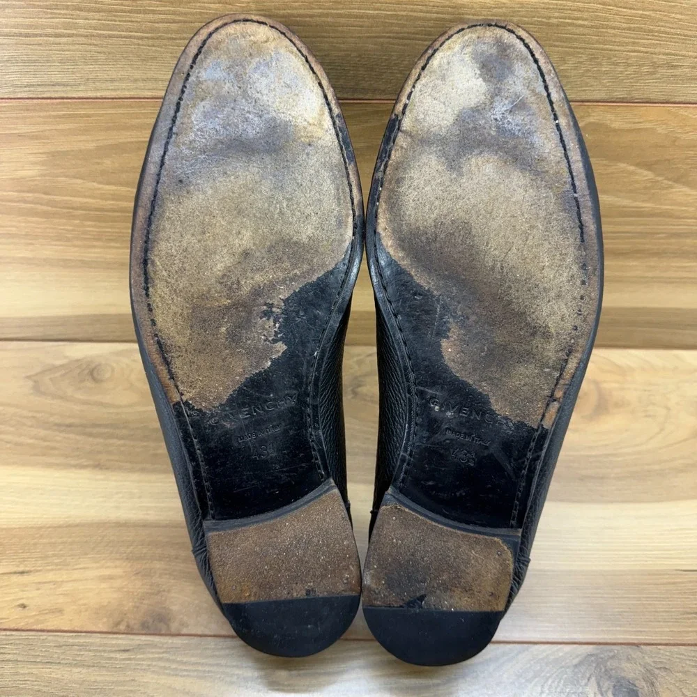 GIVENCHY Moc‎ Toe Loafers Mens EU 43.5 US 10.5 Black Pebble Leather Dress Shoes